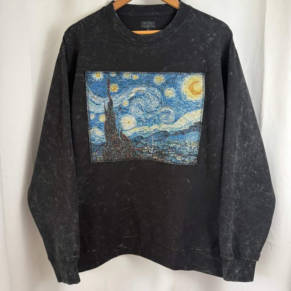 Upcycled Sweatshirt Van Gogh Starry Night Art Size XL Indie Aesthetic